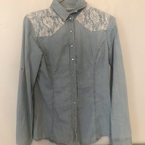 cute long sleeve jean colored button down top